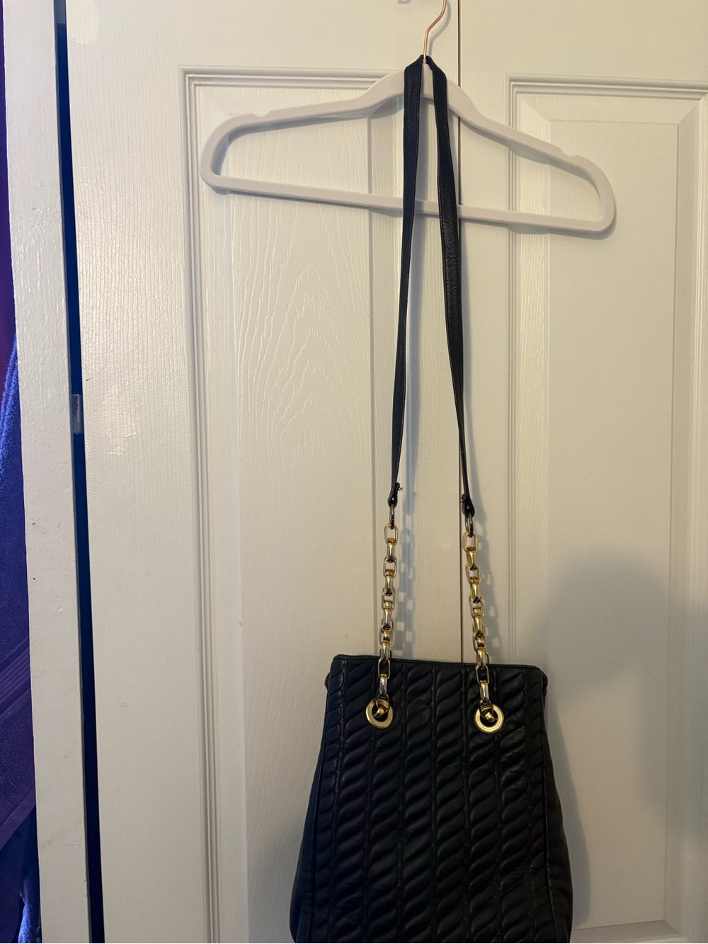 Black Quilted Shoulder Bag with Gold Chain Strap
